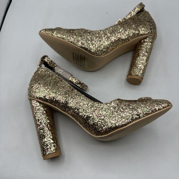 NEW Cape Robbin Pointy Toe Glitter Embellished Chunky High Heel Ankle Strap 8.5 - Picture 5 of 14
